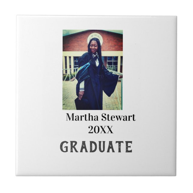 Graduation photo name year class university simple ceramic tile (Front)
