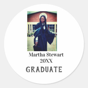 Graduation photo name year class university simple classic round sticker