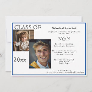 Graduation Photo Navy Blue & White   Invitation