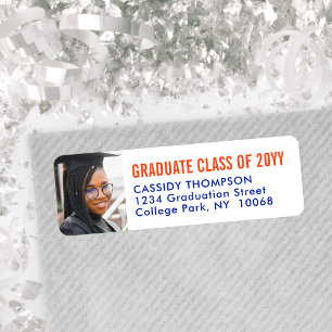 Graduation Photo Orange and Blue Return Address Return Address Label