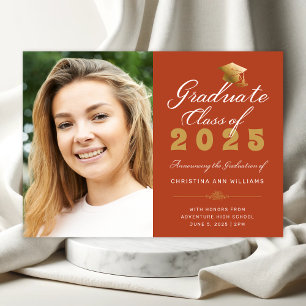 Graduation Photo Orange Gold Script Class of 2024 Announcement