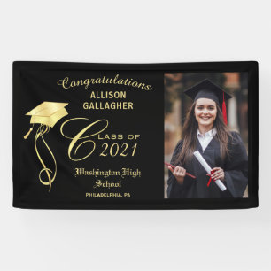 Graduation Photo Party Banner with Gold Cap