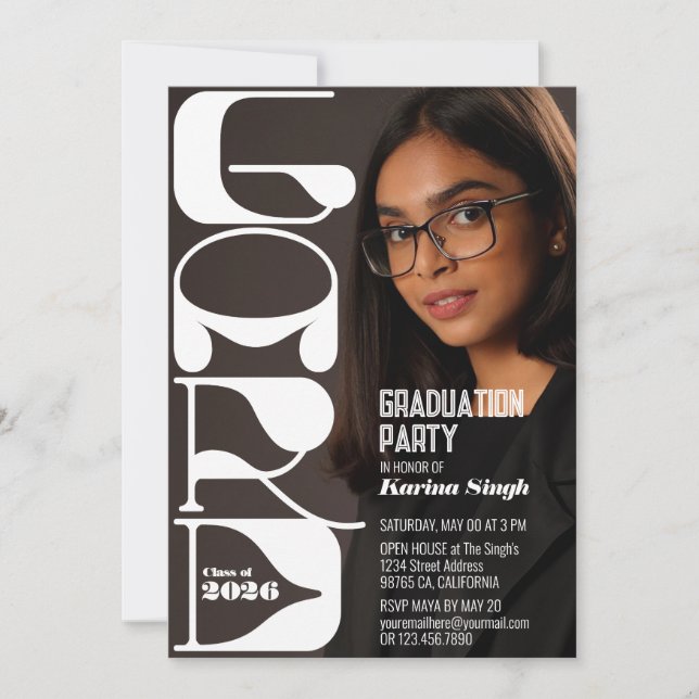 Graduation Photo Party Invitation – Modern Chic (Front)