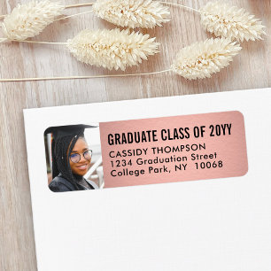 Graduation Photo Pink and Black Return Address Label