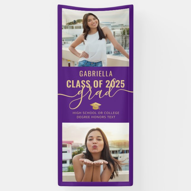 Graduation Photo Purple and Gold Elegant Banner (Vertical)
