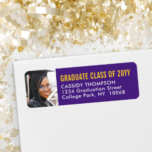 Graduation Photo Purple and Gold Return Address Label