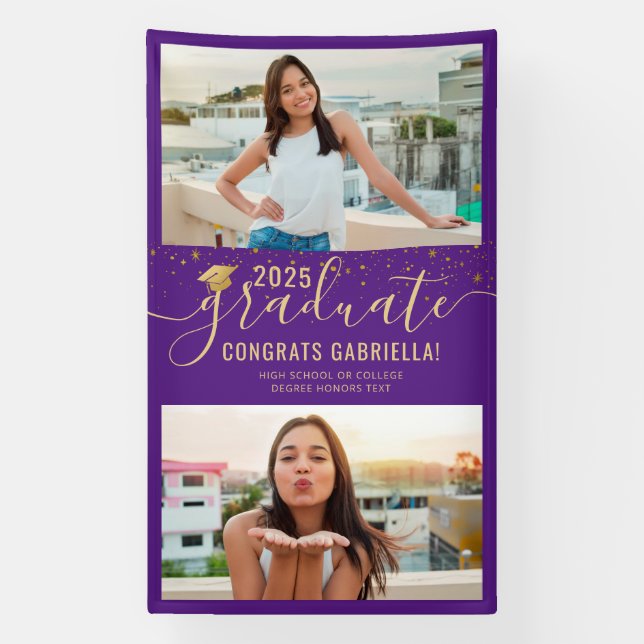Graduation Photo Purple Gold Class of 2025 Large  Banner (Vertical)