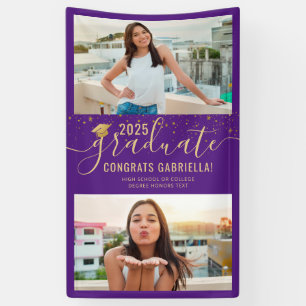 Graduation Photo Purple Gold Confetti Banner