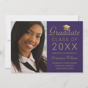 Graduation Photo Purple Gold Grad Cap Script 2023 Announcement