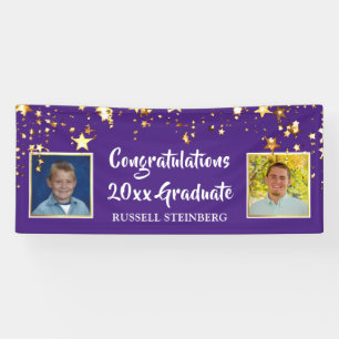 Graduation Photo Purple Gold Stars Personalised Banner