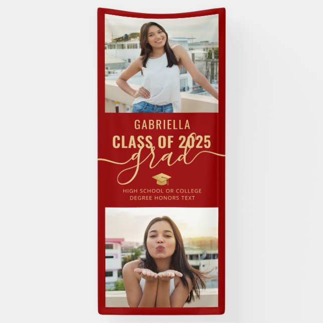 Graduation Photo Red and Gold Elegant Banner (Vertical)