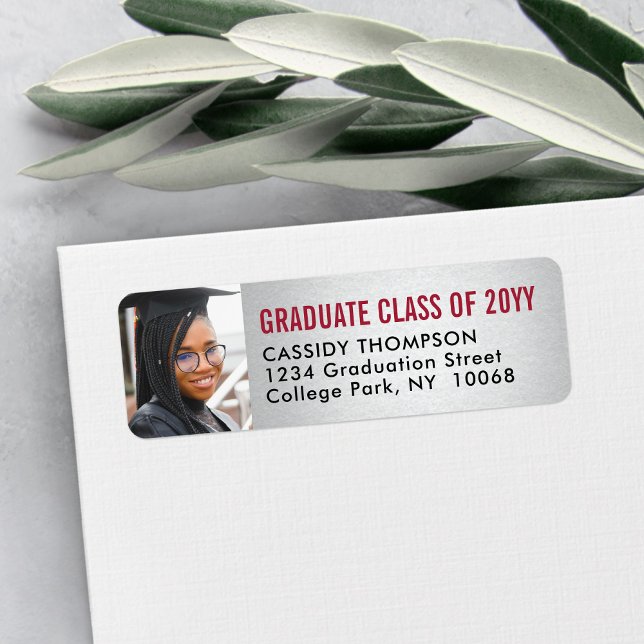 Graduation Photo Red Black & Silver Return Address Label (Creator Uploaded)