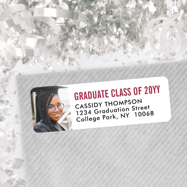 Graduation Photo Red Black & White Return Address Label (Creator Uploaded)