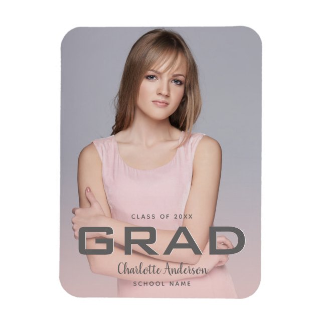 Graduation photo rose gold modern magnet (Vertical)