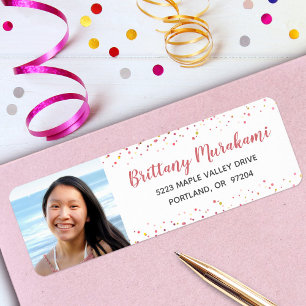 Graduation photo rose gold script modern address return address label