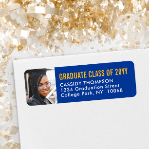Graduation Photo Royal Blue & Gold Return Address Return Address Label