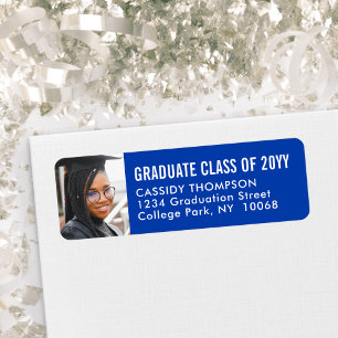 Graduation Photo Royal Blue & White Return Address Label