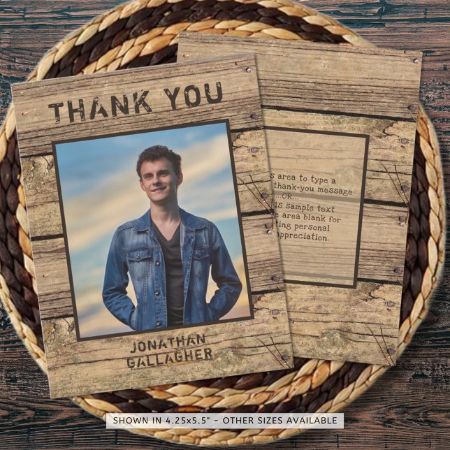 Graduation Photo Rustic Country Wood Thank You (Creator Uploaded)