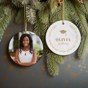 Graduation Photo School Name and Grad Year Memory Ceramic Ornament