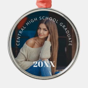 Graduation Photo School Name and Grad Year Memory Metal Ornament