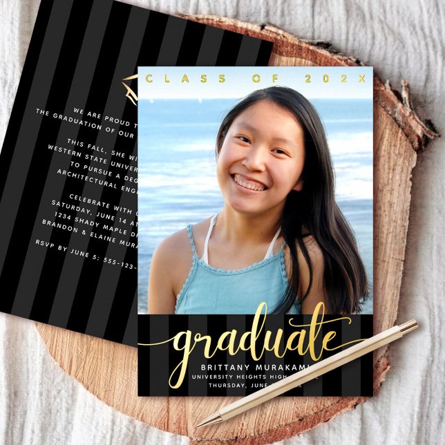 Graduation photo script black stripes real gold (Creator Uploaded)