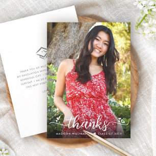 Graduation Photo Script Hearts Modern Simple Bold Thank You Card