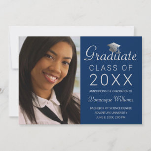 Graduation Photo Silver Cap Script 2025 Royal Blue Announcement