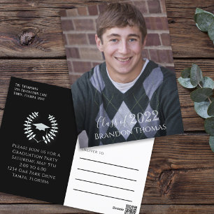 Graduation Photo Simple Black and White Invitation Postcard