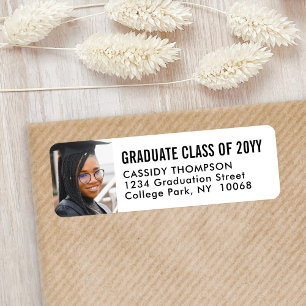 Graduation Photo Simple Black White Return Address Label