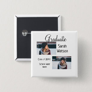 graduation photo simple classic add class year sch 15 cm square badge