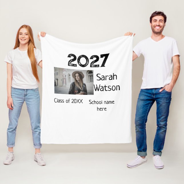 graduation photo simple classic add class year sch fleece blanket (In Situ)
