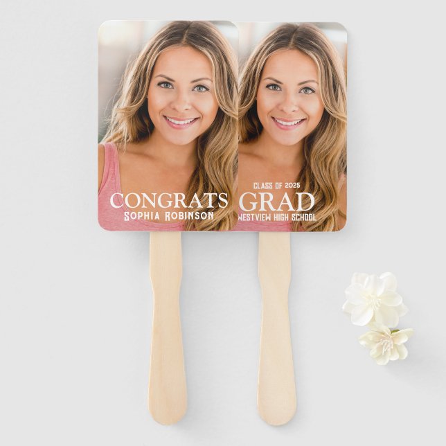 Graduation Photo Simple Modern Keepsake Hand Fan (Front and Back)
