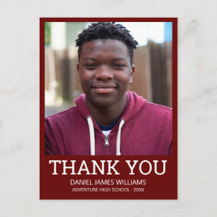 Graduation Photo Simple Red Thank You Postcard