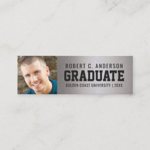 Graduation Photo Sporty Name Card Faux Silver Foil