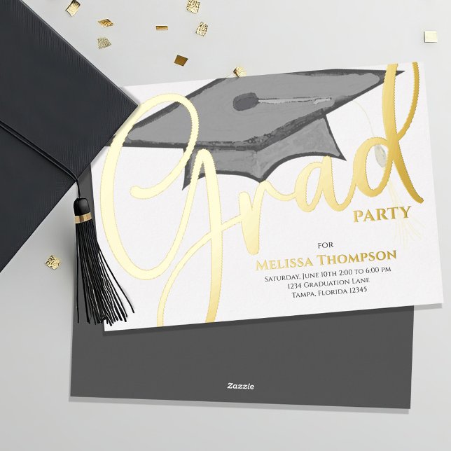 Graduation Photo Template Classic Script (Gold foil invitation announcement. )