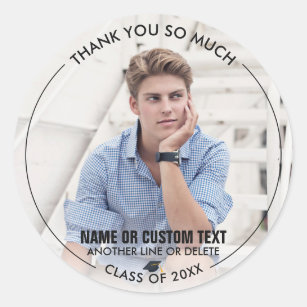 Graduation Photo Thank You Class of 20XX Custom Classic Round Sticker