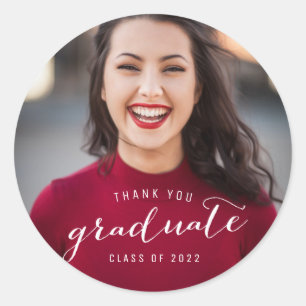 Graduation Photo Thank You  Classic Round Sticker