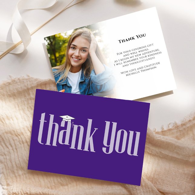 Graduation Photo Thank You Custom (Graduation photo purple and white modern typography style. )