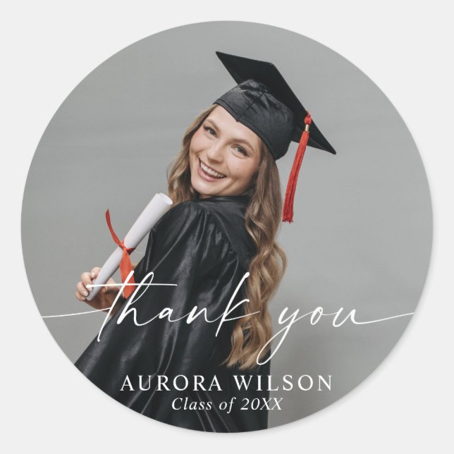 Graduation Photo Thank You Favour Classic Round Sticker (Front)