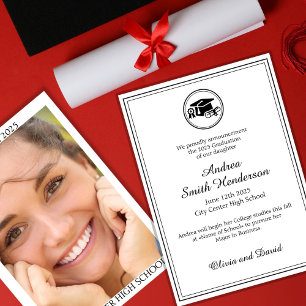 Graduation Photo White Black text Announcement