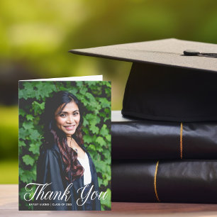 Graduation Photo White Script Overlay Thank You Card