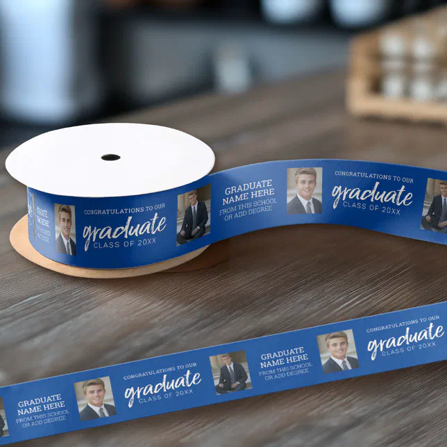 Graduation Photos Graduate with Royal Blue Virtual Satin Ribbon | Zazzle