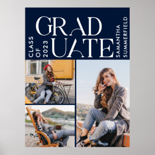 Graduation Photos Navy Blue White Graduate 2025 Poster