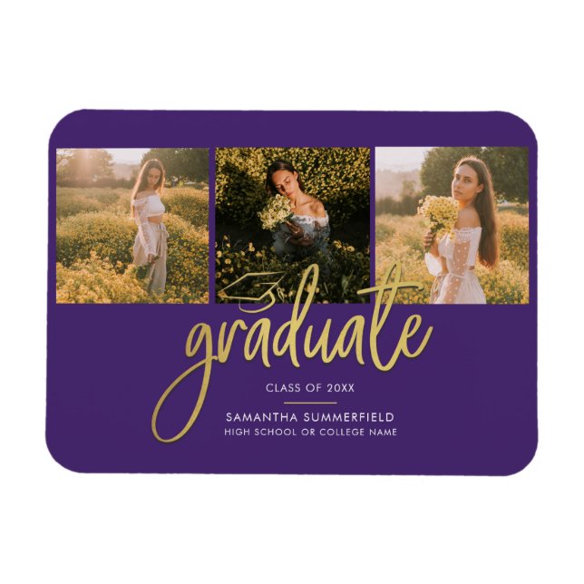 Graduation Photos Purple Grad 2025 Announcement Magnet (Horizontal)