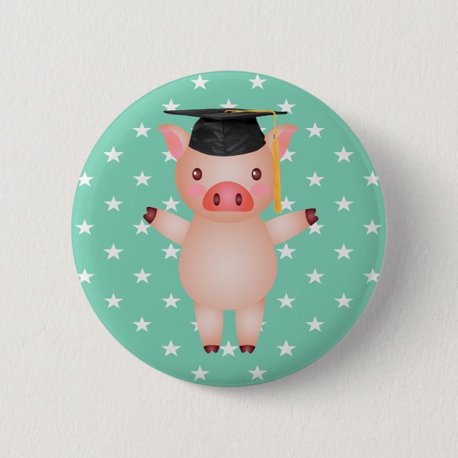 Graduation Pig and Stars 6 Cm Round Badge (Front)