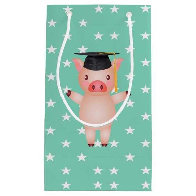 Graduation Pig and Stars Small Gift Bag (Front)