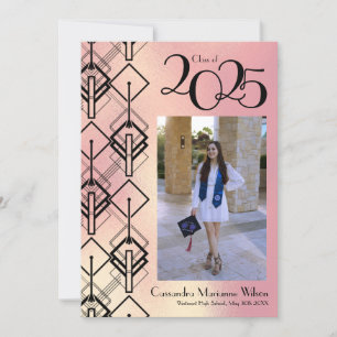 Graduation Pink Art Deco Black Announcement