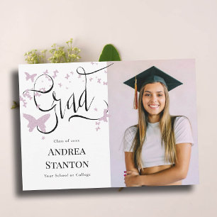 Graduation Pink Butterflies Grad Calligraphy Chic Announcement