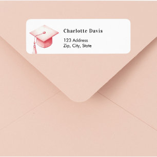 Graduation pink cap return address  label