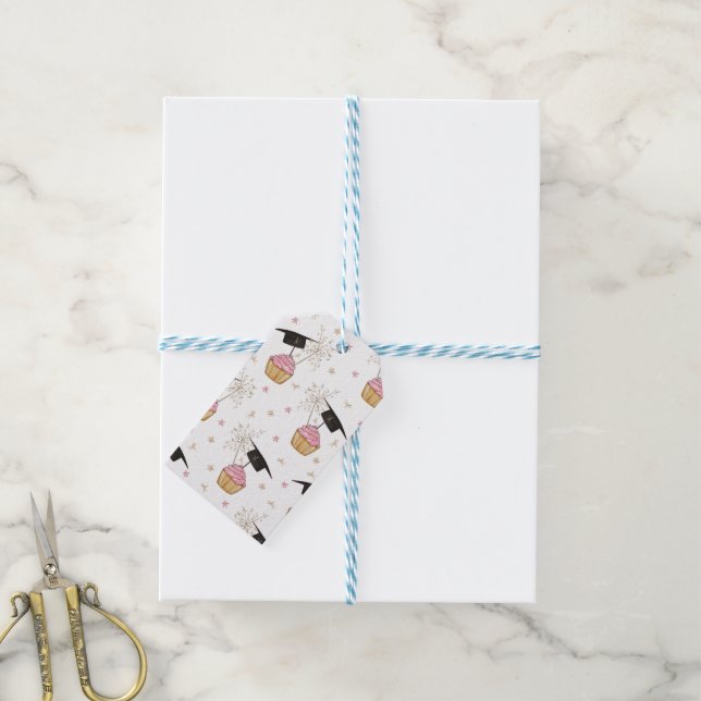 Graduation Pink Cupcake Sparkler Favour or  Gift Tags (With Twine)